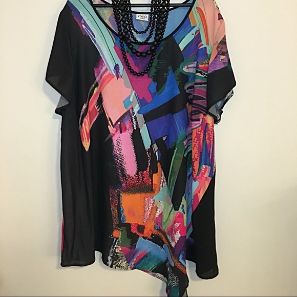Cato Tops - NWOT Black Printed Tunic Top (plus size)